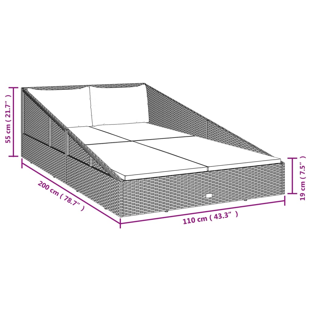 Tuinbed 110x200 cm poly rattan grijs
