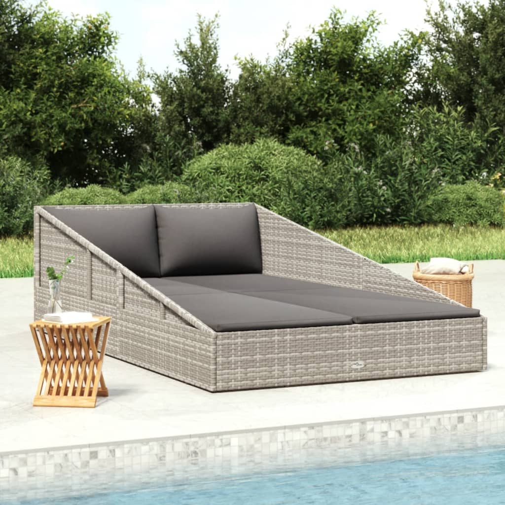 Tuinbed 110x200 cm poly rattan grijs