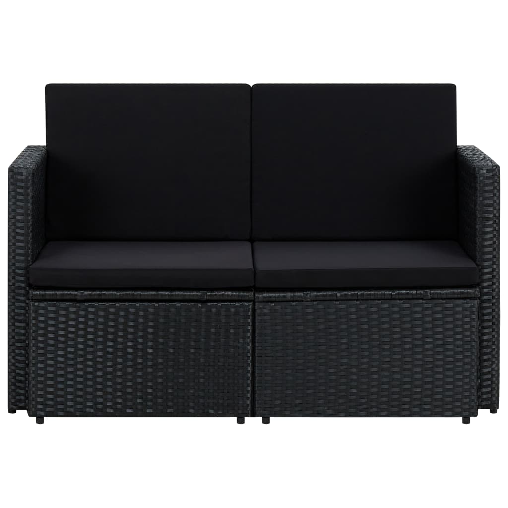 Tuinbank 2-zits met kussens poly rattan zwart