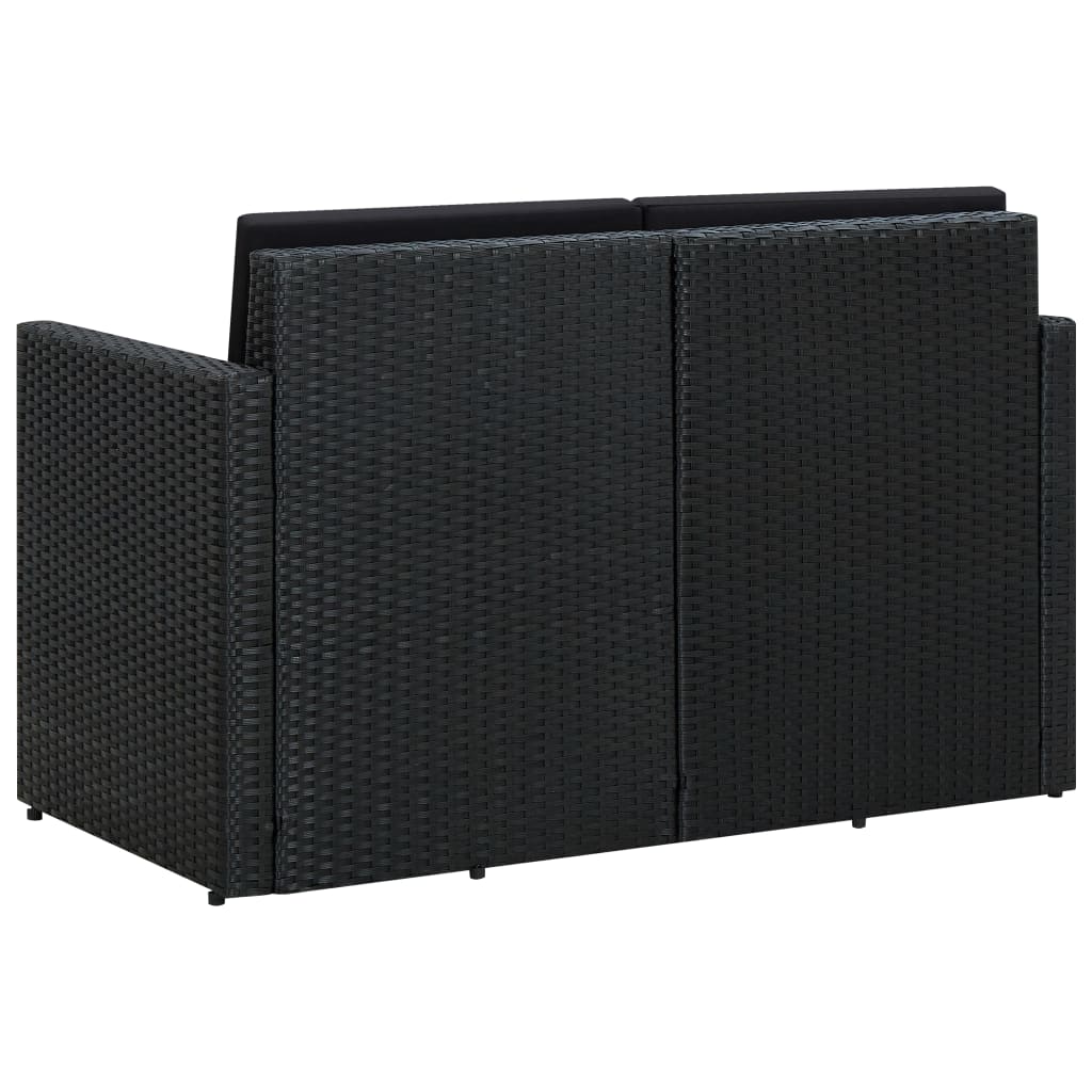 Tuinbank 2-zits met kussens poly rattan zwart