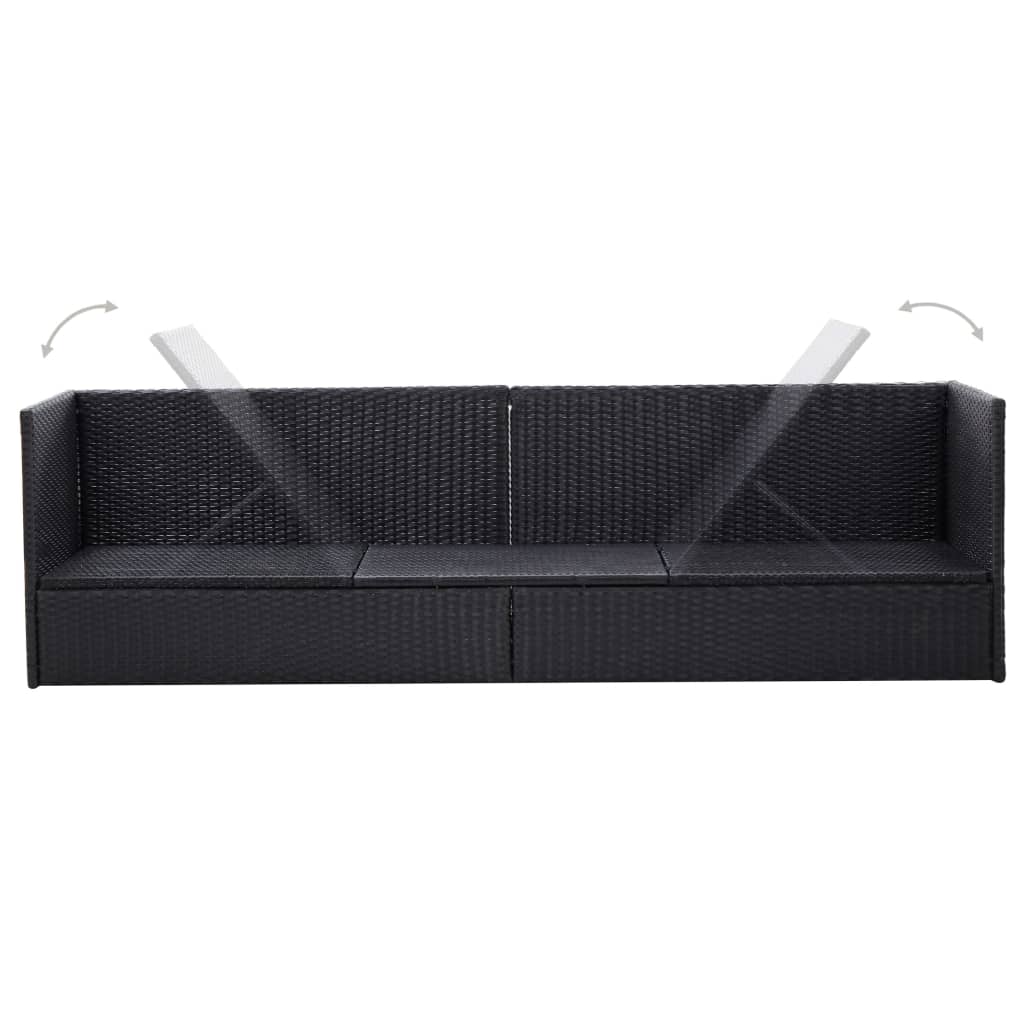 Tuinbed met kussens poly rattan zwart