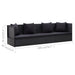 Tuinbed met kussens poly rattan zwart