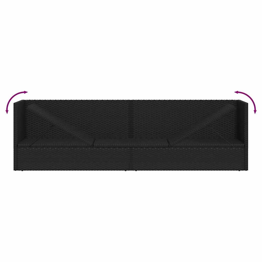 Tuinbed met kussens poly rattan zwart