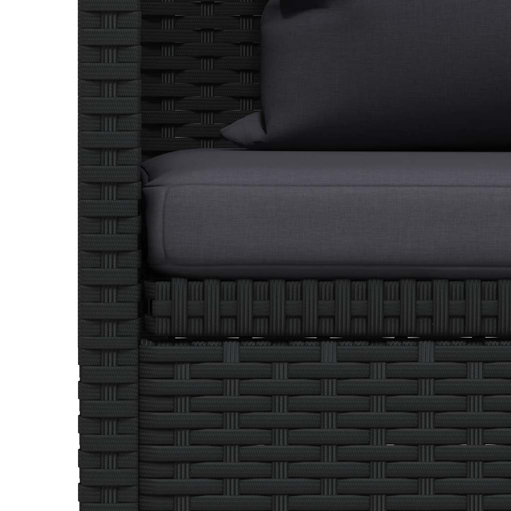 Tuinbed met kussens poly rattan zwart