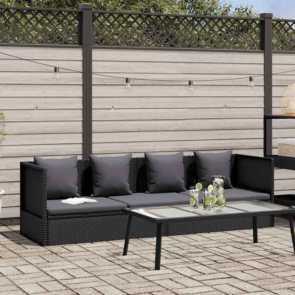 Tuinbed met kussens poly rattan zwart
