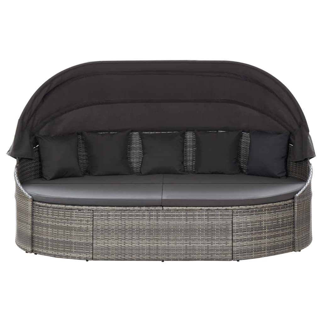 Loungebed met luifel poly rattan grijs