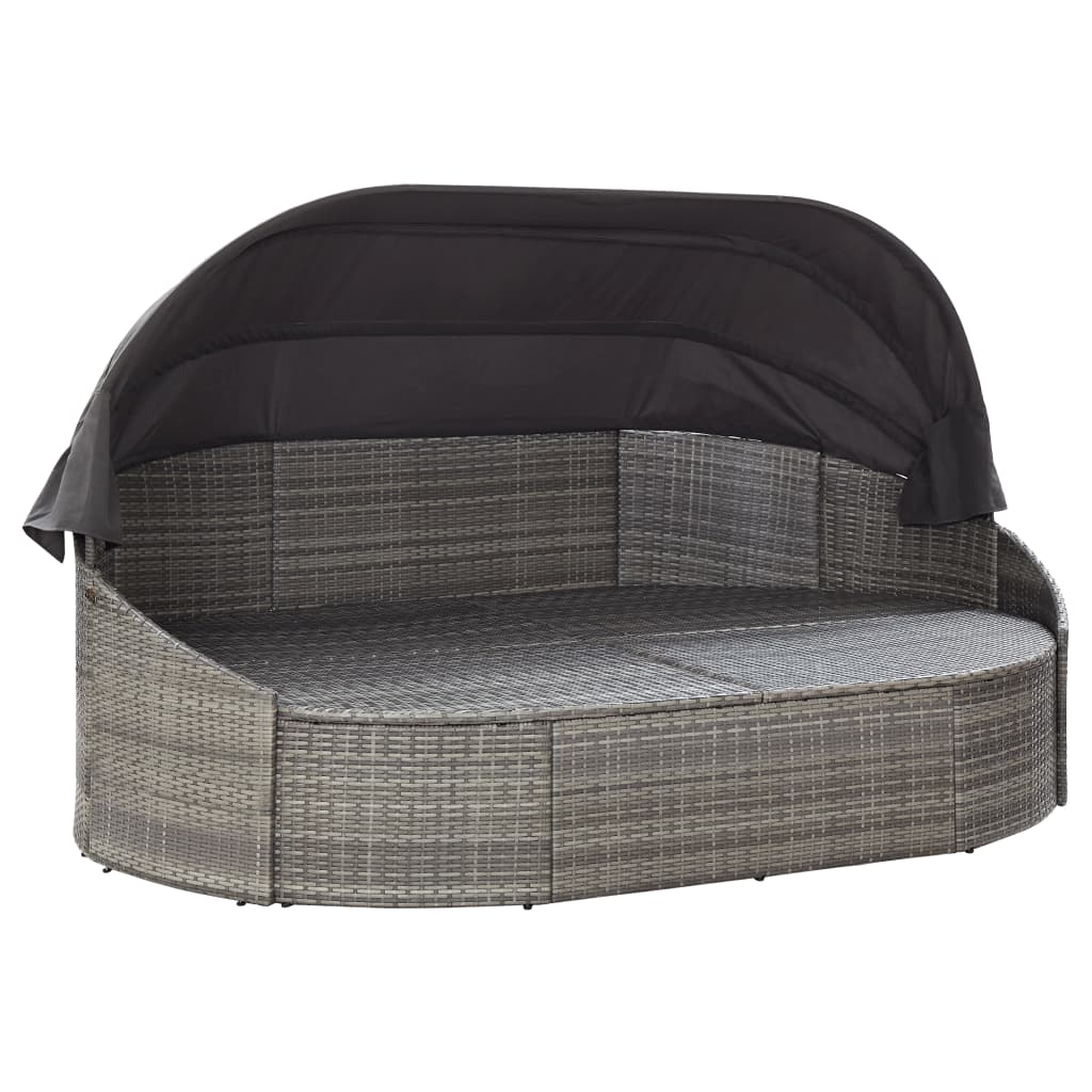 Loungebed met luifel poly rattan grijs