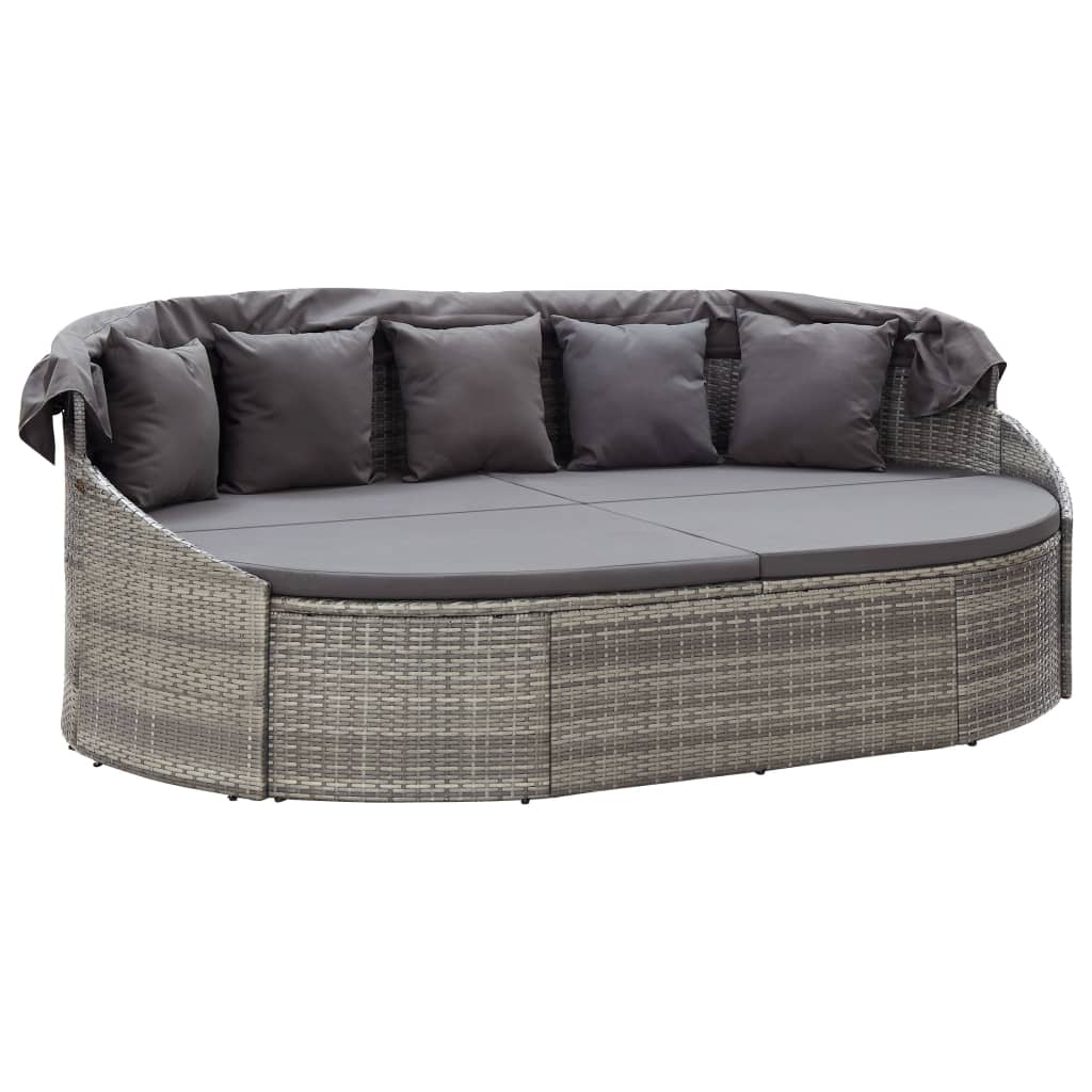 Loungebed met luifel poly rattan grijs