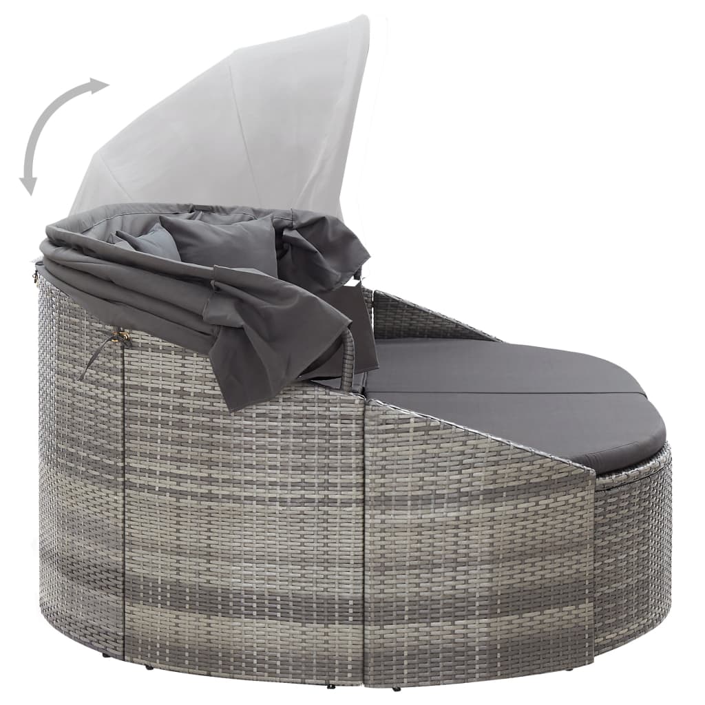 Loungebed met luifel poly rattan grijs