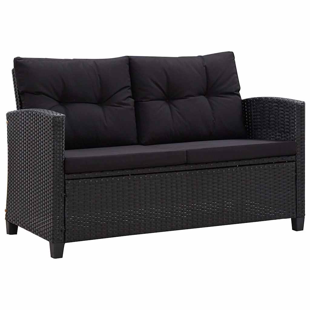 Tuinbank 2-zits met kussens 124 cm poly rattan zwart