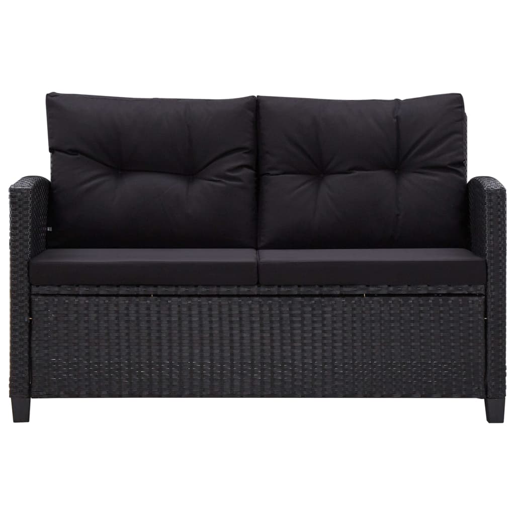 Tuinbank 2-zits met kussens 124 cm poly rattan zwart
