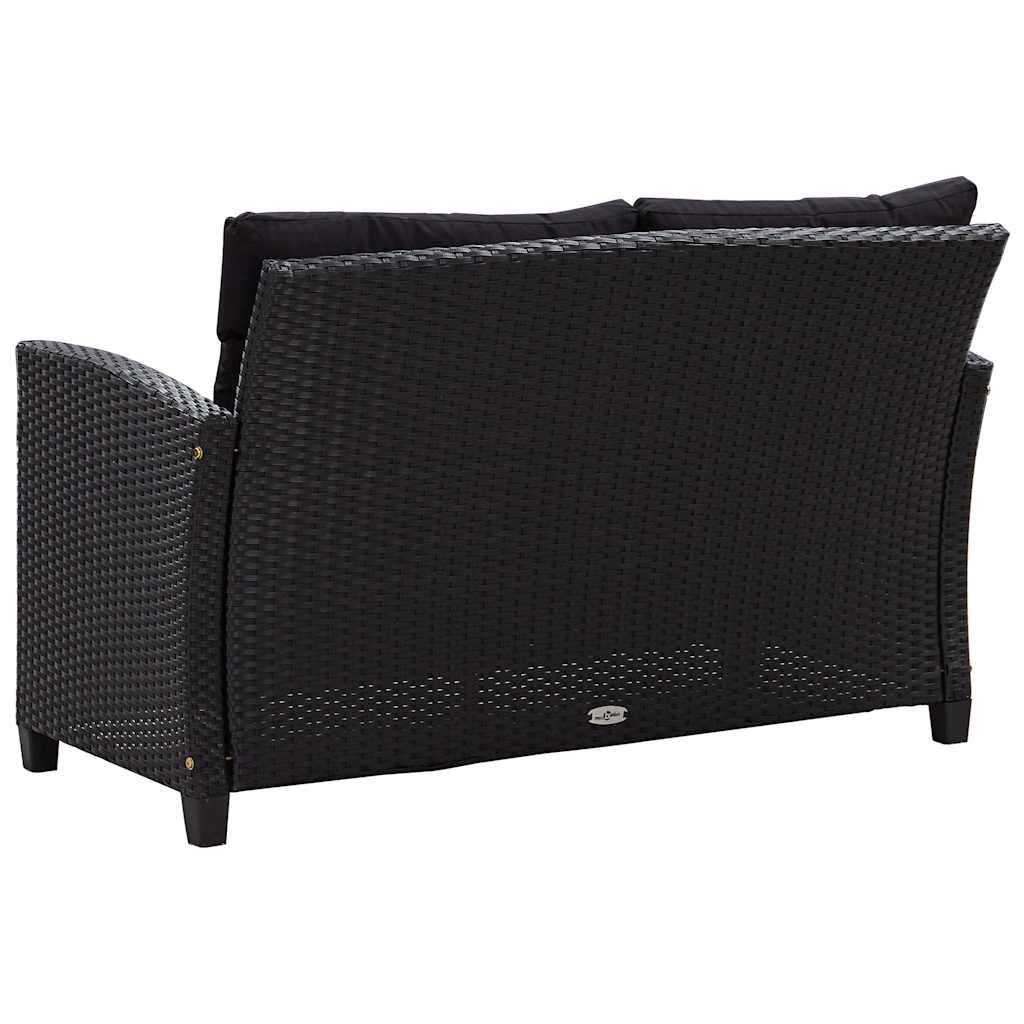 Tuinbank 2-zits met kussens 124 cm poly rattan zwart