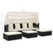 Tuinbed met luifel poly rattan zwart