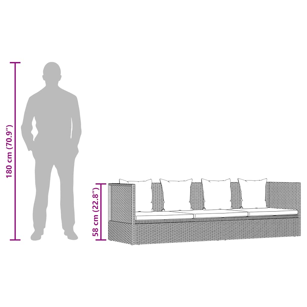 Tuinbed met kussens poly rattan zwart