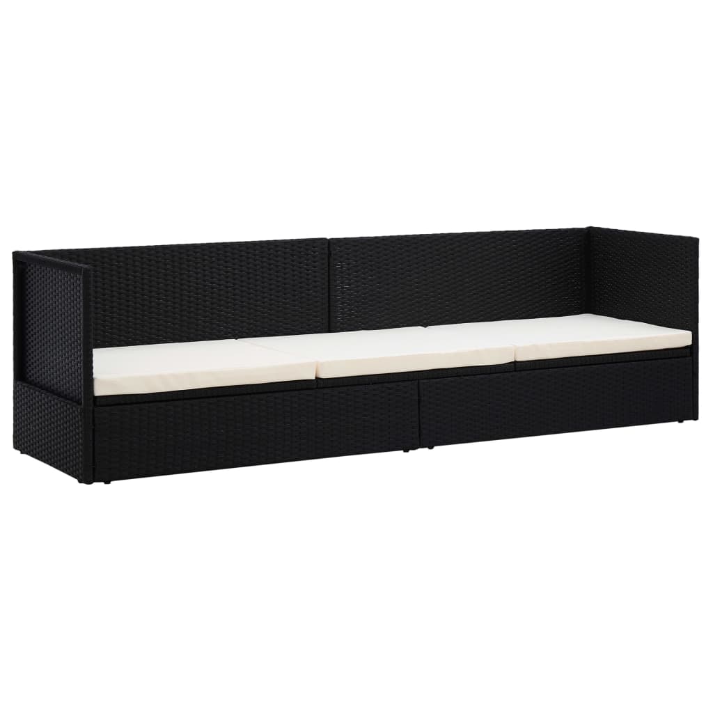 Tuinbed met kussens poly rattan zwart