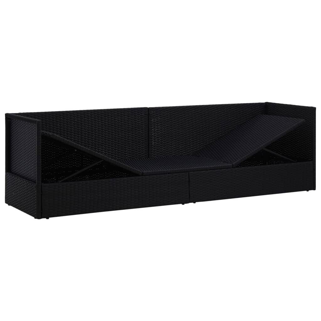 Tuinbed met kussens poly rattan zwart
