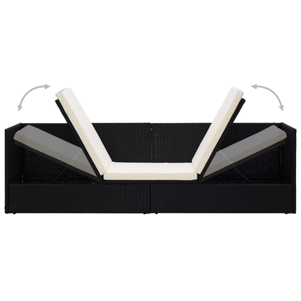 Tuinbed met kussens poly rattan zwart