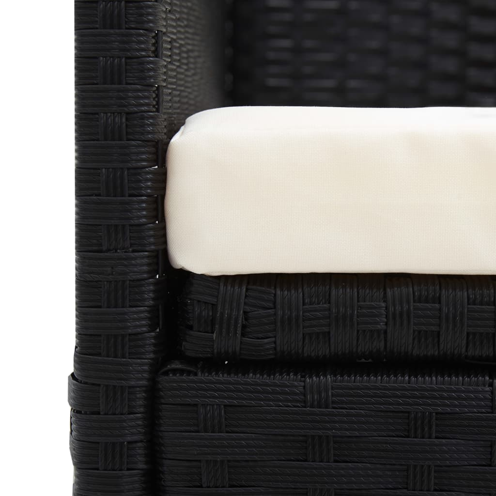 Tuinbed met kussens poly rattan zwart