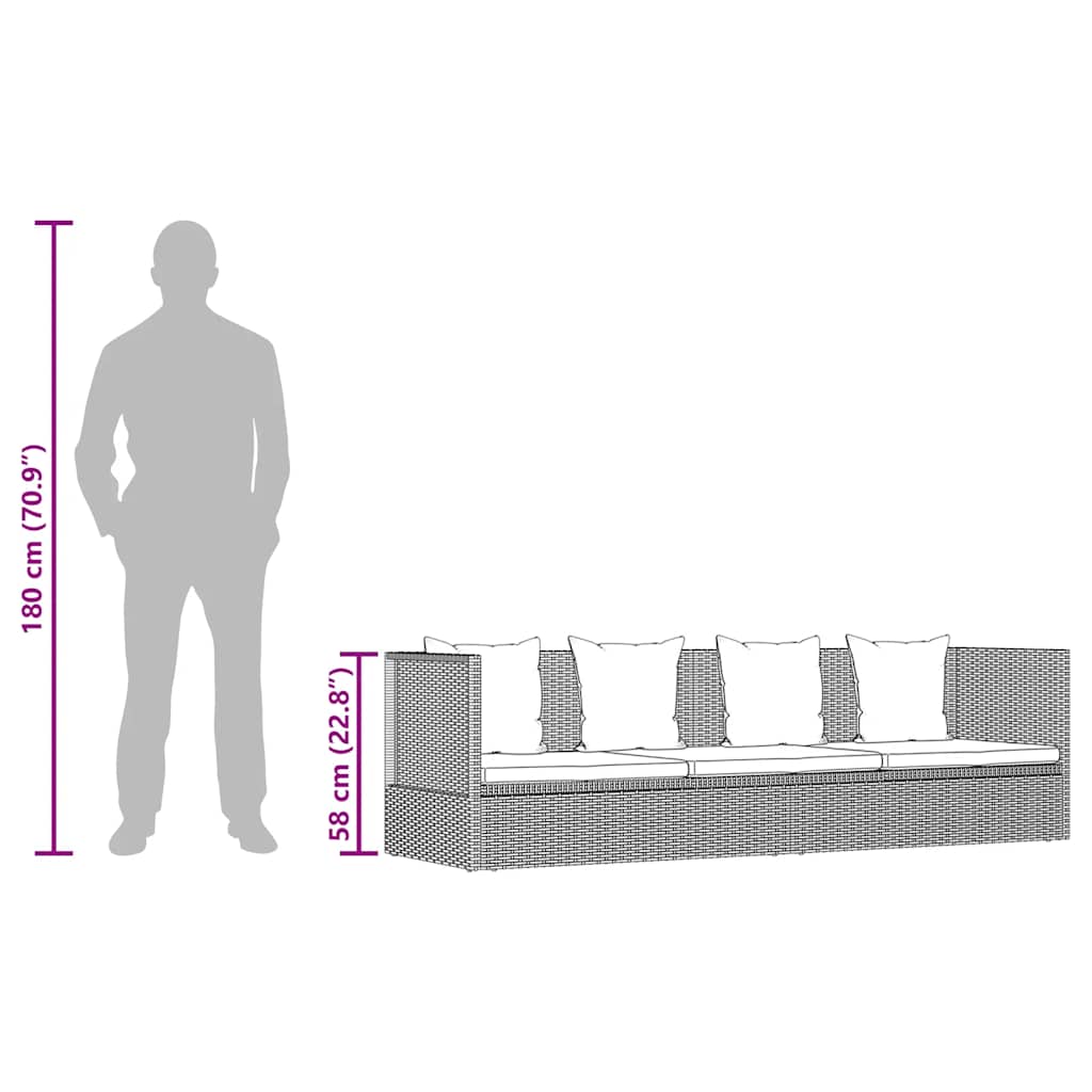 Tuinbed met kussens poly rattan bruin