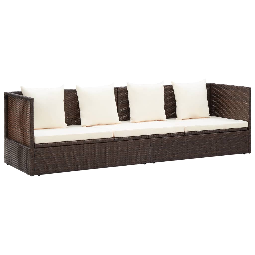 Tuinbed met kussens poly rattan bruin