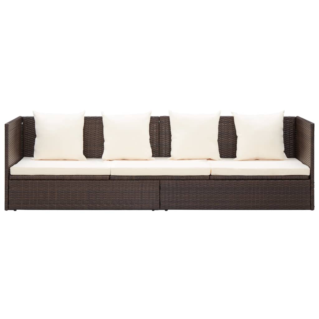 Tuinbed met kussens poly rattan bruin