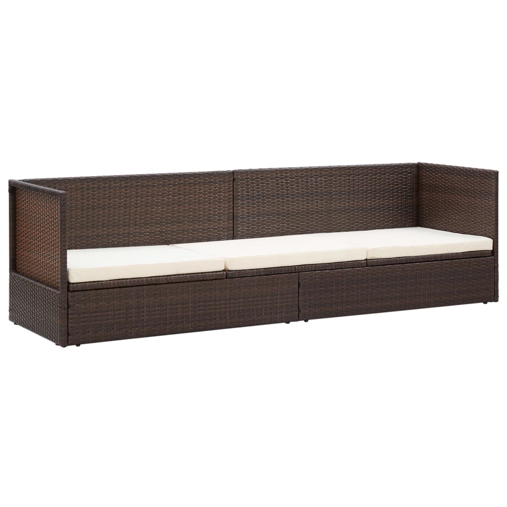 Tuinbed met kussens poly rattan bruin