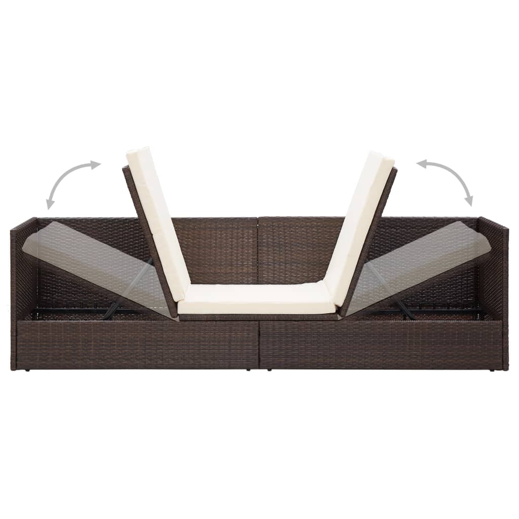 Tuinbed met kussens poly rattan bruin