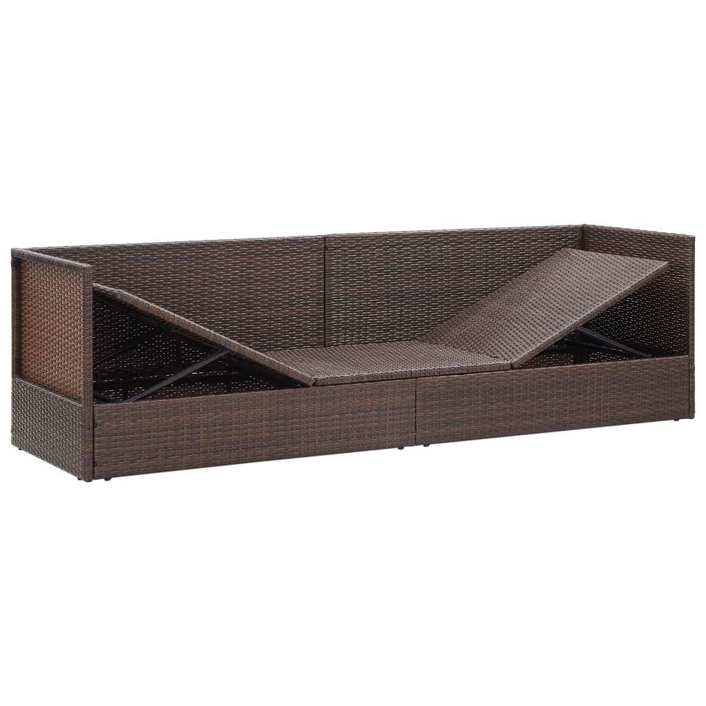 Tuinbed met kussens poly rattan bruin