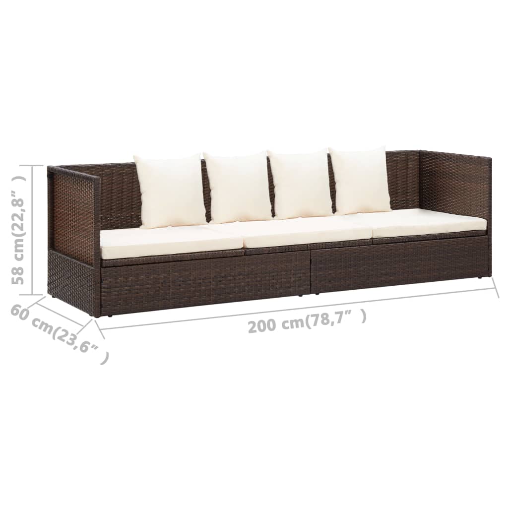 Tuinbed met kussens poly rattan bruin