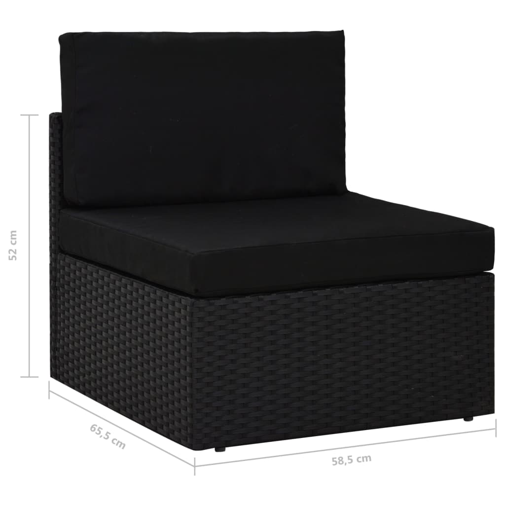Middenbank sectioneel poly rattan zwart