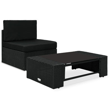 2-Delige Loungeset Poly Rattan Zwart 1 Middenbank + salontafel