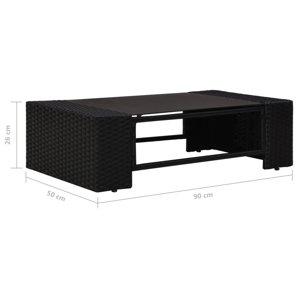 2-Delige Loungeset Poly Rattan Zwart 1 Middenbank + salontafel