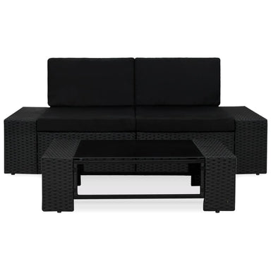 3-Delige Loungeset Poly Rattan Zwart 1 Hoekbank (linkerarmleuning) + hoekbank (rechterarmleuning) + salontafel