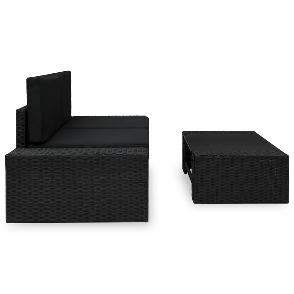 3-Delige Loungeset Poly Rattan Zwart 1 Hoekbank (linkerarmleuning) + hoekbank (rechterarmleuning) + salontafel