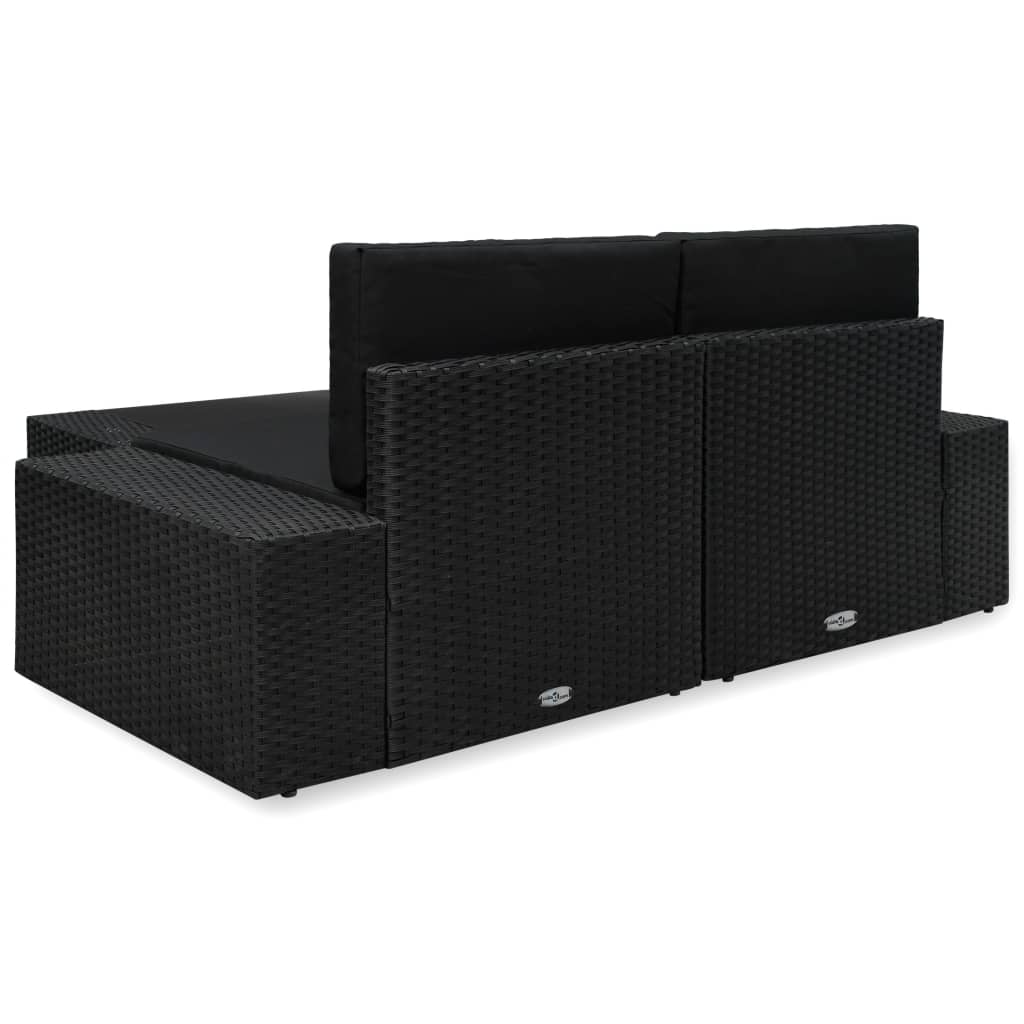 3-Delige Loungeset Poly Rattan Zwart 1 Hoekbank (linkerarmleuning) + hoekbank (rechterarmleuning) + salontafel