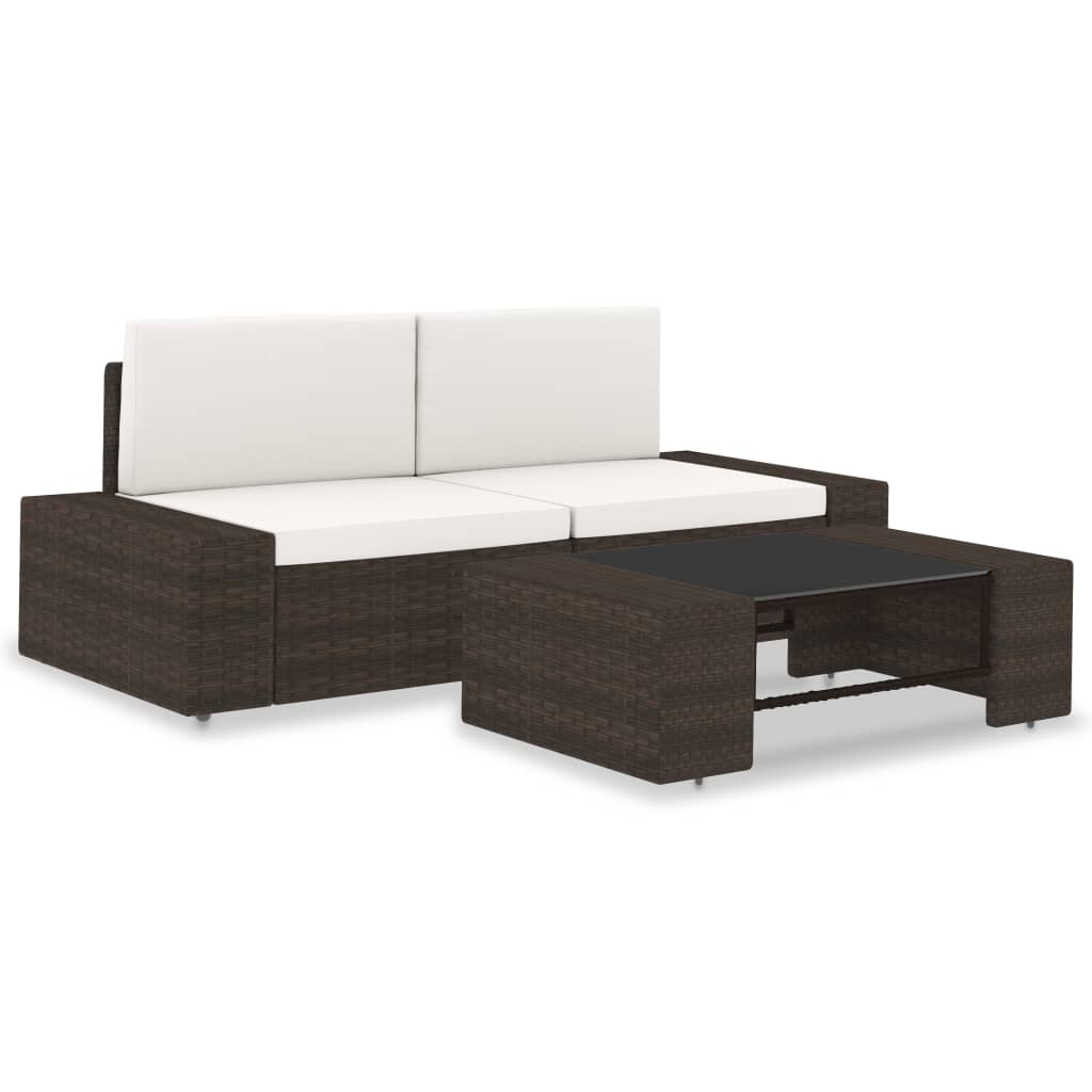 3-Delige Loungeset Poly Rattan Bruin 1 Hoekbank (linkerarmleuning) + hoekbank (rechterarmleuning) + salontafel