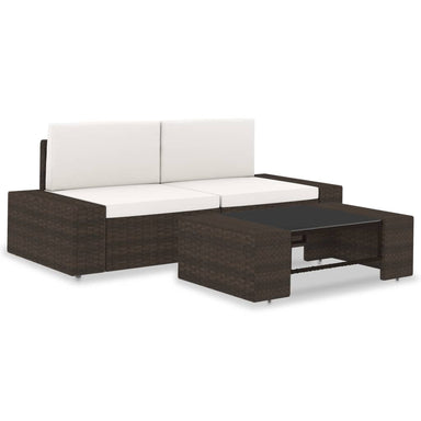 3-Delige Loungeset Poly Rattan Bruin 1 Hoekbank (linkerarmleuning) + hoekbank (rechterarmleuning) + salontafel