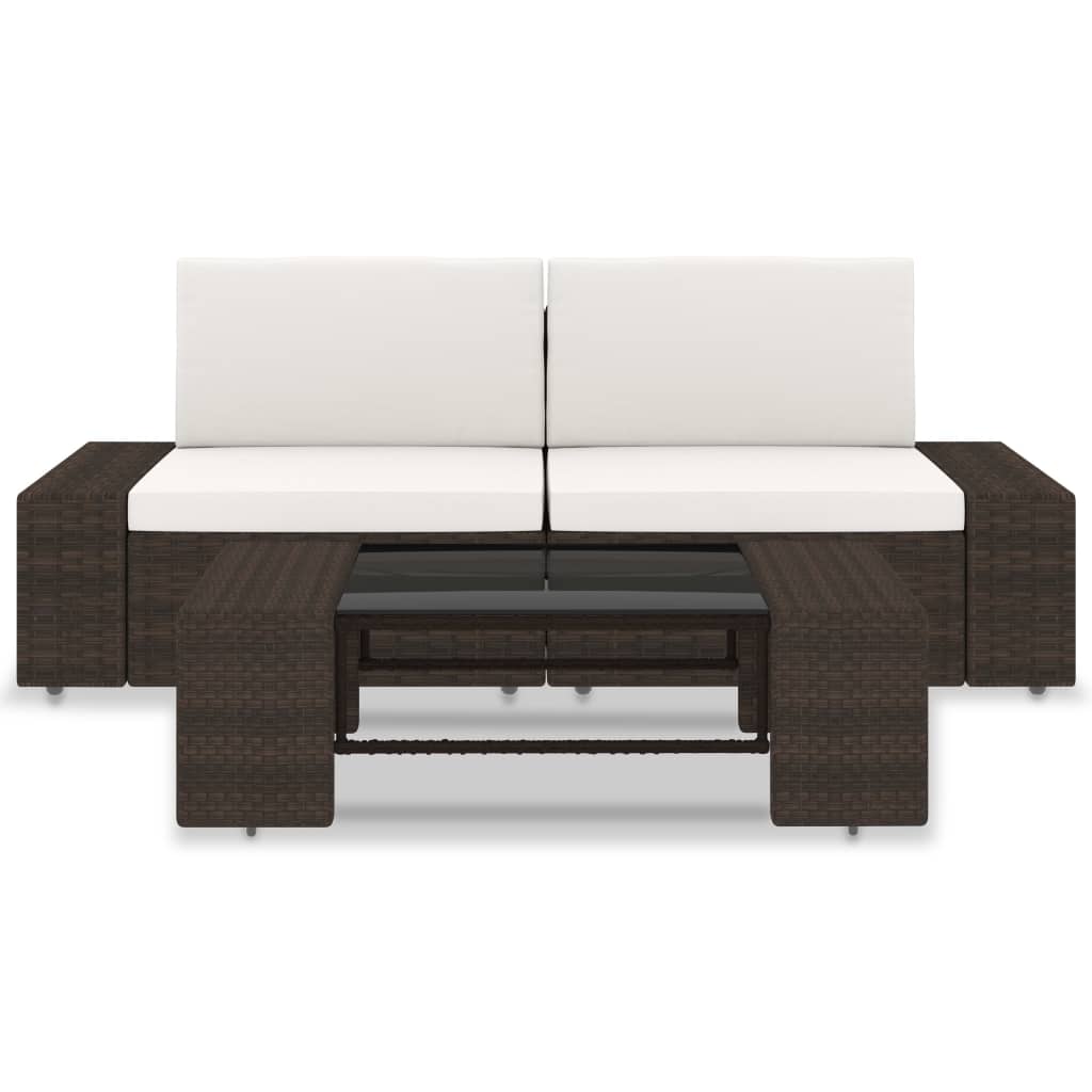 3-Delige Loungeset Poly Rattan Bruin 1 Hoekbank (linkerarmleuning) + hoekbank (rechterarmleuning) + salontafel