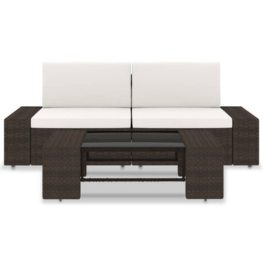 3-Delige Loungeset Poly Rattan Bruin 1 Hoekbank (linkerarmleuning) + hoekbank (rechterarmleuning) + salontafel