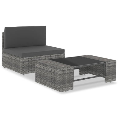 2-Delige Loungeset Poly Rattan Grijs 1 Middenbank + salontafel