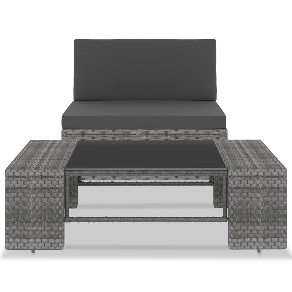 2-Delige Loungeset Poly Rattan Grijs 1 Middenbank + salontafel