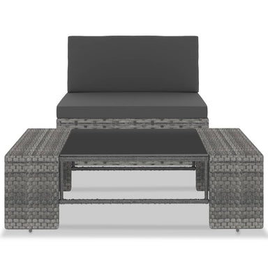 2-Delige Loungeset Poly Rattan Grijs 1 Middenbank + salontafel