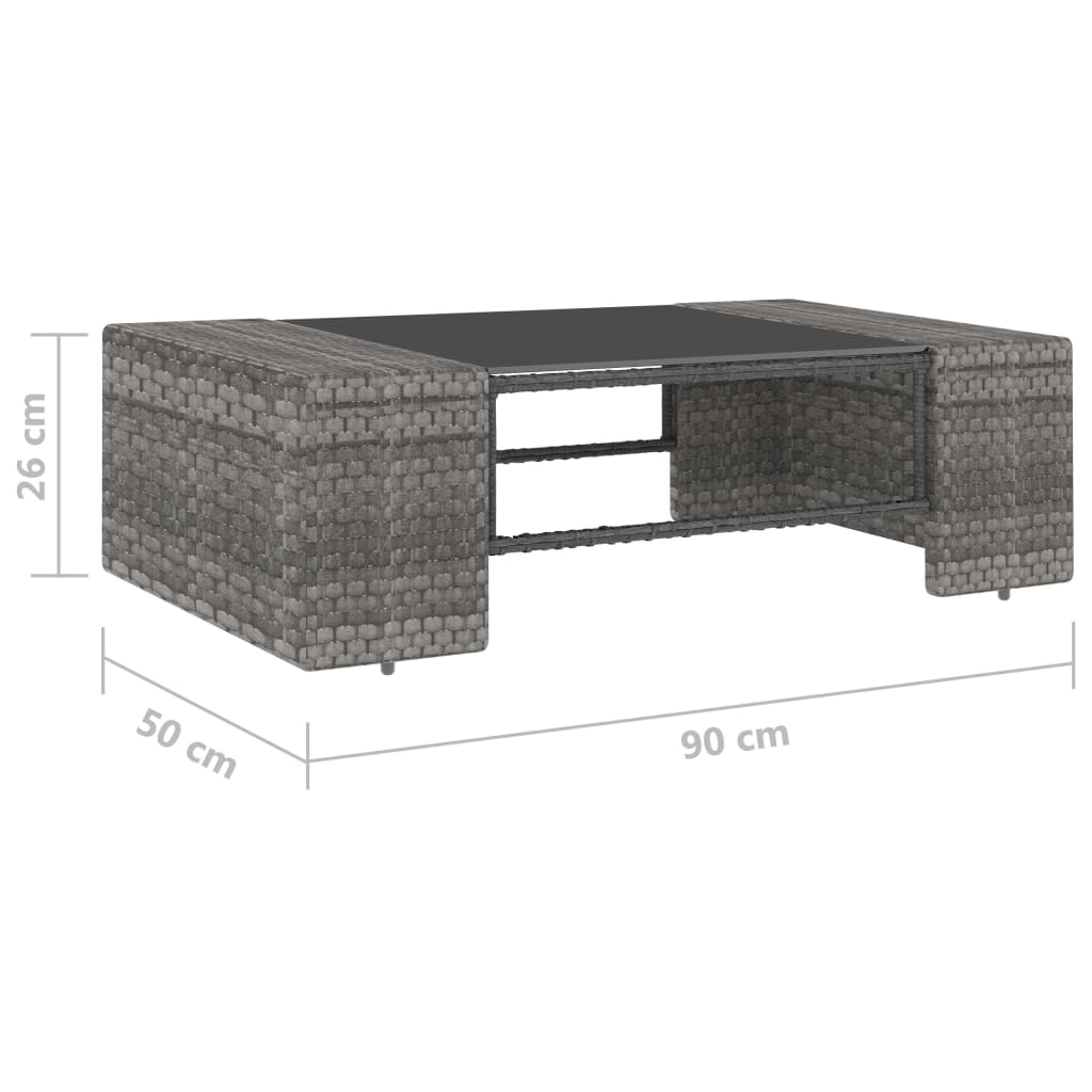 2-Delige Loungeset Poly Rattan Grijs 1 Middenbank + salontafel