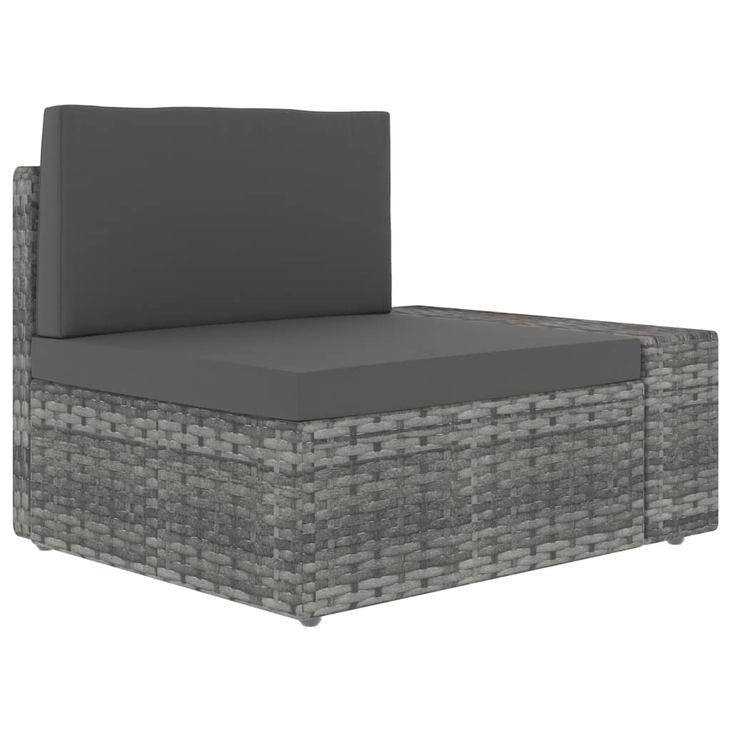 Driezitsbank sectioneel poly rattan grijs