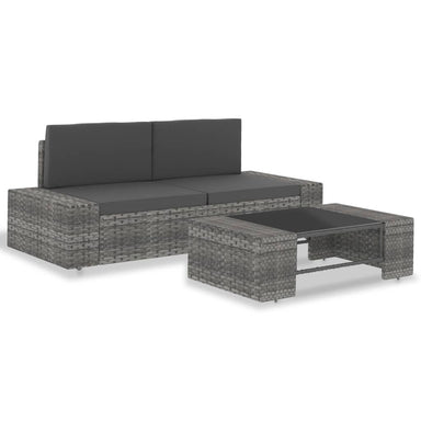 3-Delige Loungeset Poly Rattan Grijs 1 Hoekbank (linkerarmleuning) + hoekbank (rechterarmleuning) + salontafel