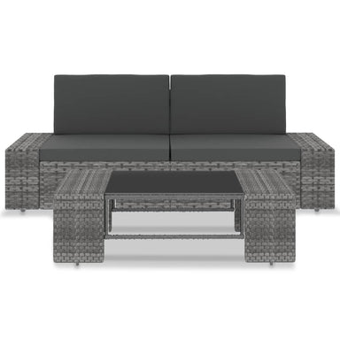 3-Delige Loungeset Poly Rattan Grijs 1 Hoekbank (linkerarmleuning) + hoekbank (rechterarmleuning) + salontafel