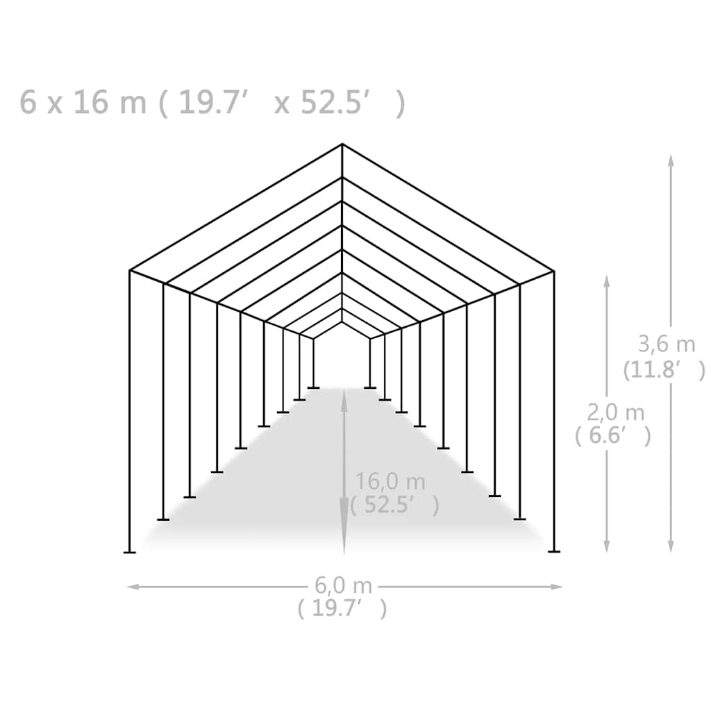 Partytent 6x16 m PE wit