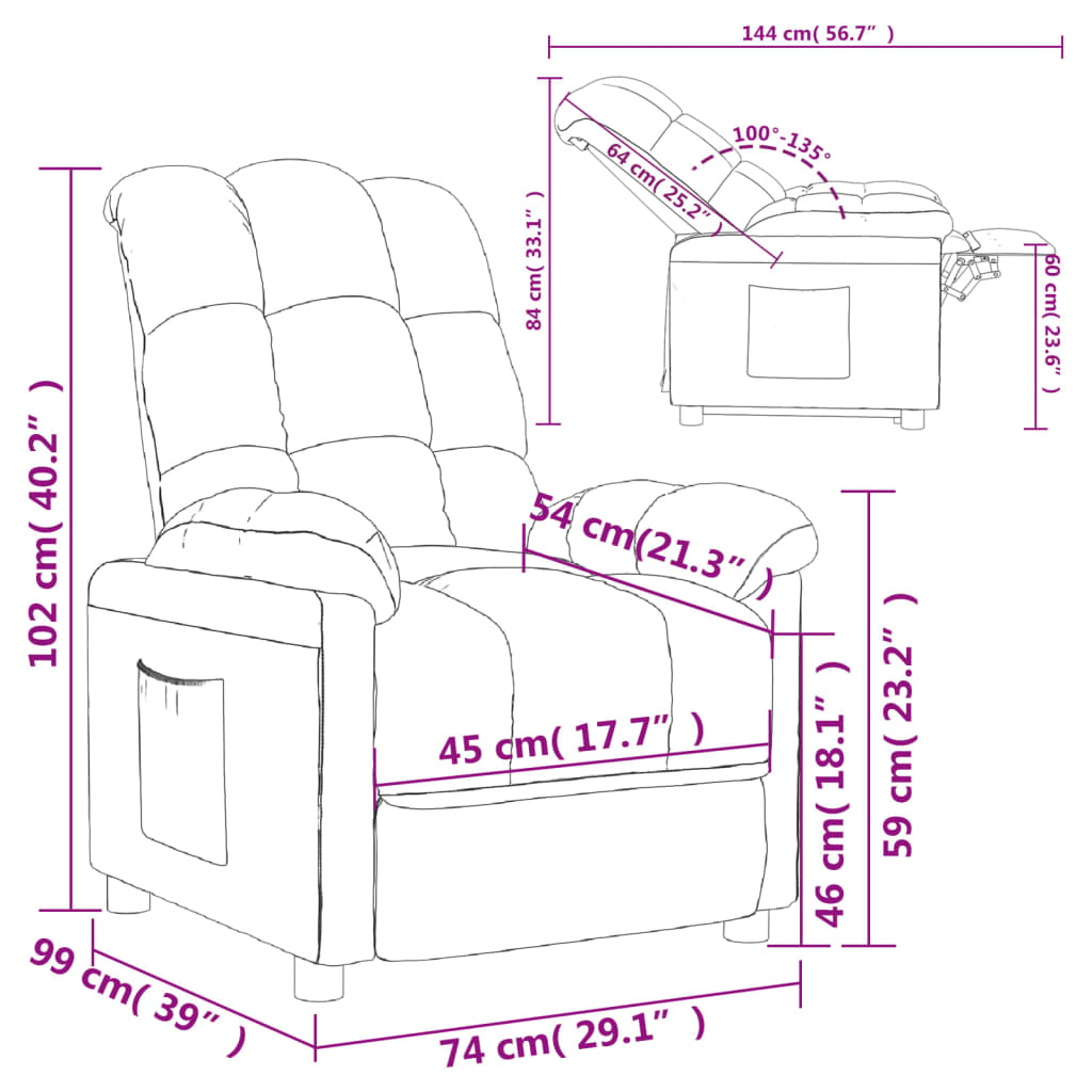 Fauteuil verstelbaar stof zwart