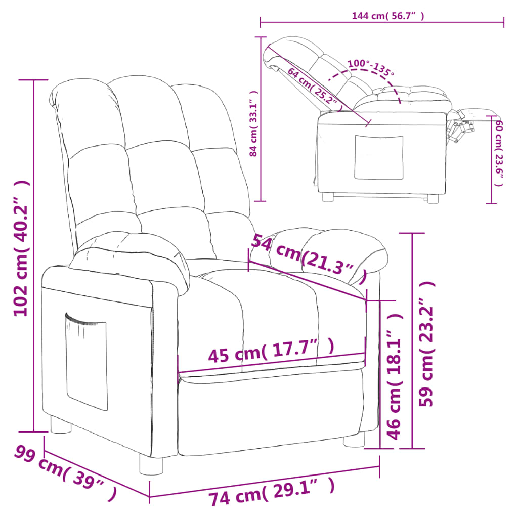 Fauteuil verstelbaar stof donkerbruin
