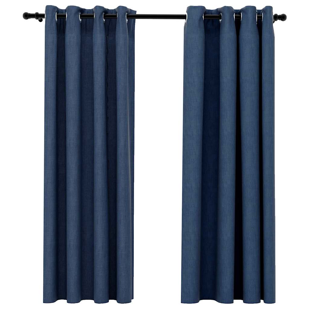 Gordijnen linnen-look verduisterend ogen 2 st 140x175 cm blauw